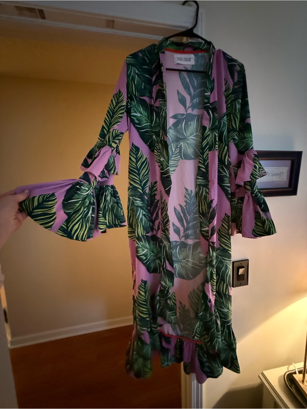 Tropical Leaf Pink Swim Coverup Kimono